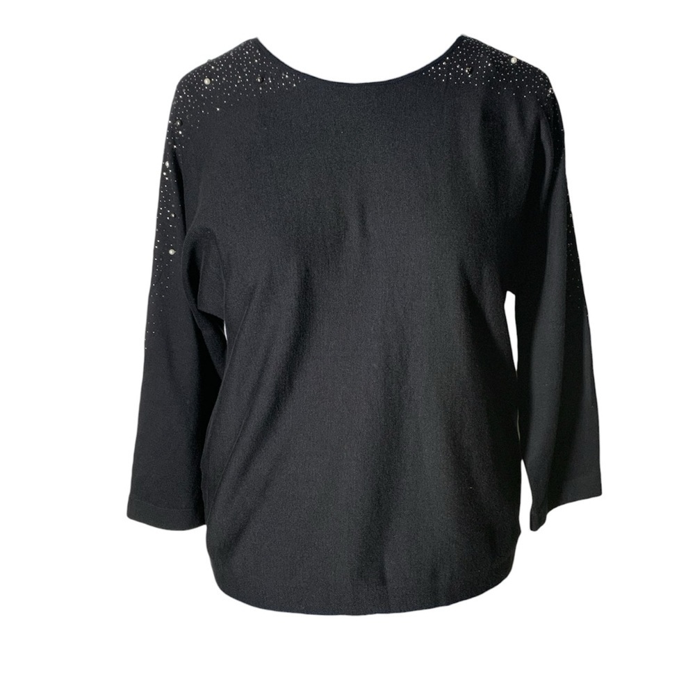 Calvin Klein embellished soft black sweater rayon long sleeve with rhinestones